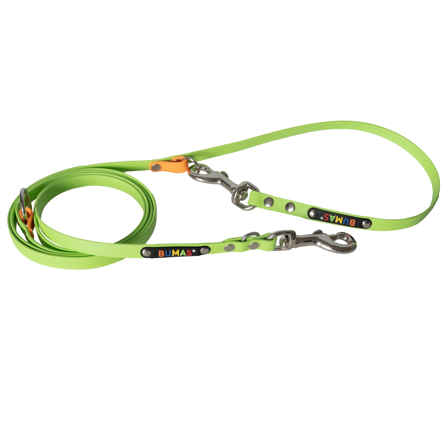 BUMAS adjustable biothane dogleash 2m long, color Kiwi & Mandarine