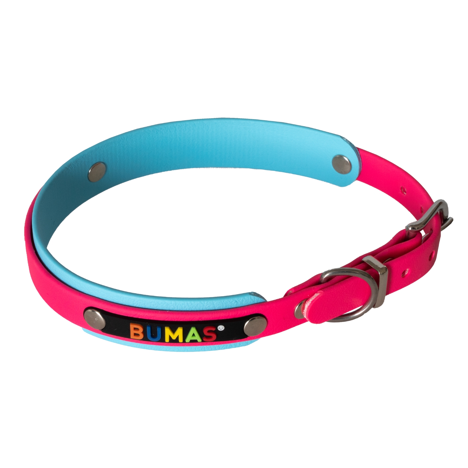 BUMAS Elements Halsband aus Biothane Farbe Magenta & Himmelblau