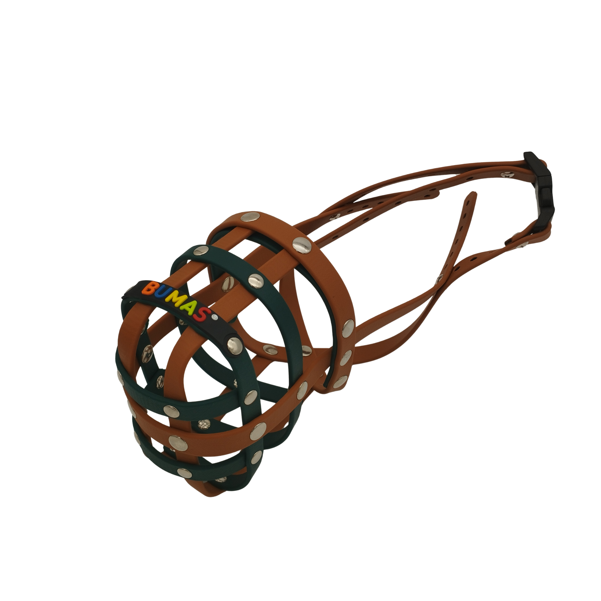 BUMAS Maulkorb Hellbraun - Dunkelgrün - Hellbraun